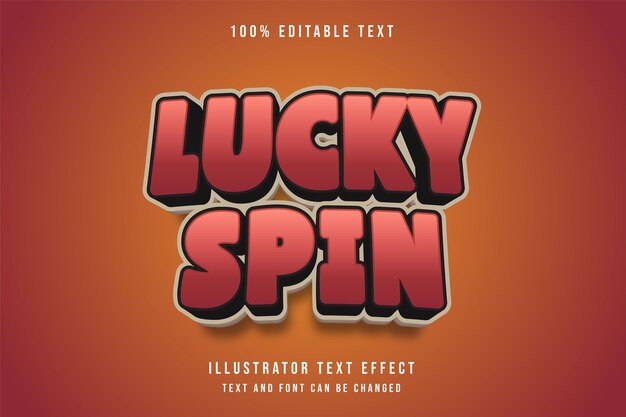 Lucky spin, efeito de texto editável em 3d gradação vermelha estilo preto