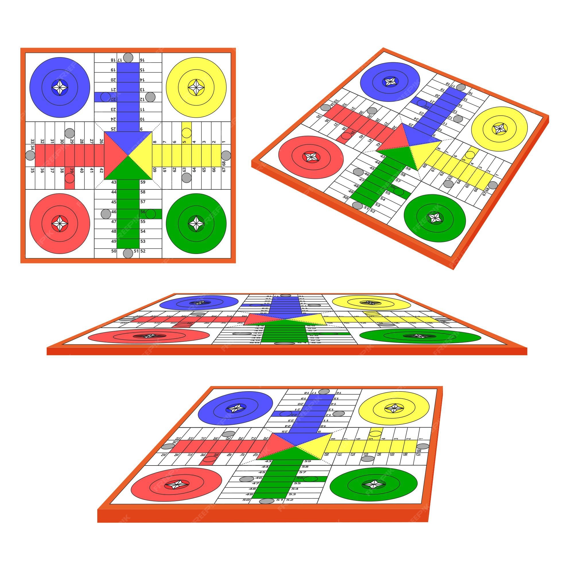 Ludo jogo de tabuleiro em diferentes perspectivas