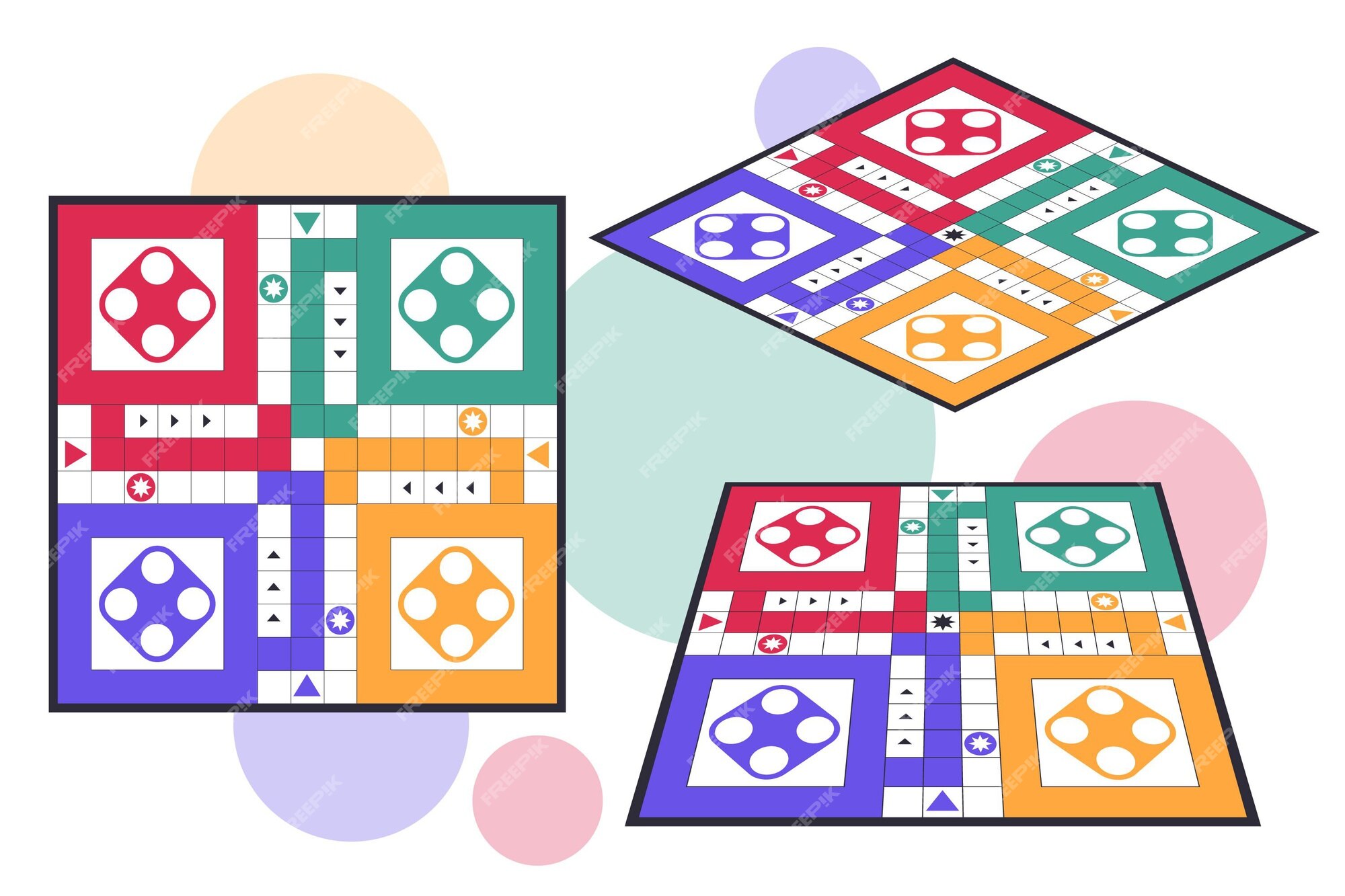 Ludo jogo de tabuleiro em diferentes perspectivas