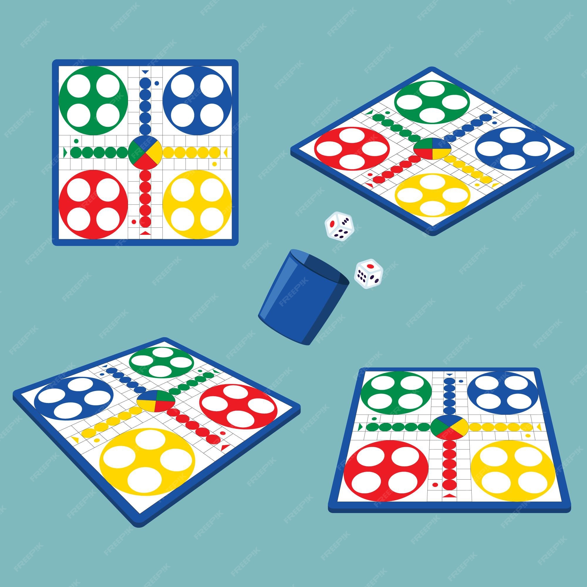 Ludo jogo de tabuleiro em diferentes perspectivas