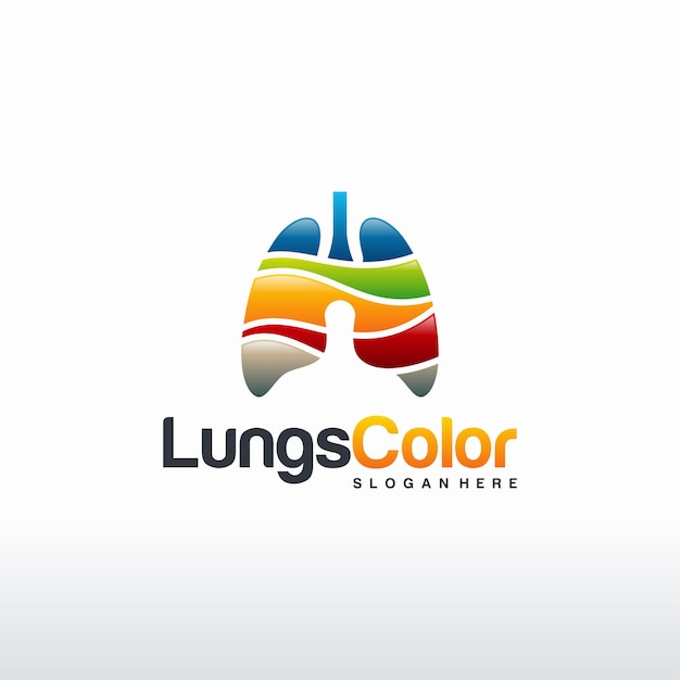 Lungs color logo projeta vetor de conceito, modelo de logotipo de cuidados de saúde de pulmões modernos coloridos