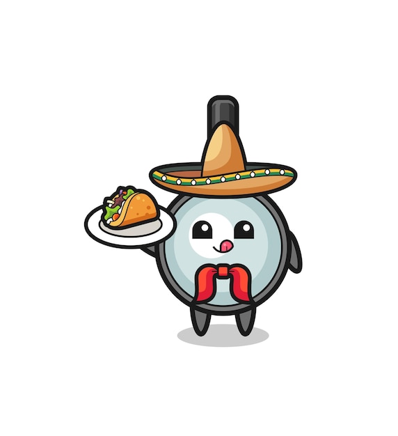 Lupa mascote chef mexicano segurando um taco