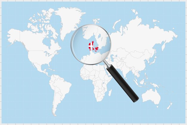 Lúpula mostrando um mapa da dinamarca em um mapa do mundo