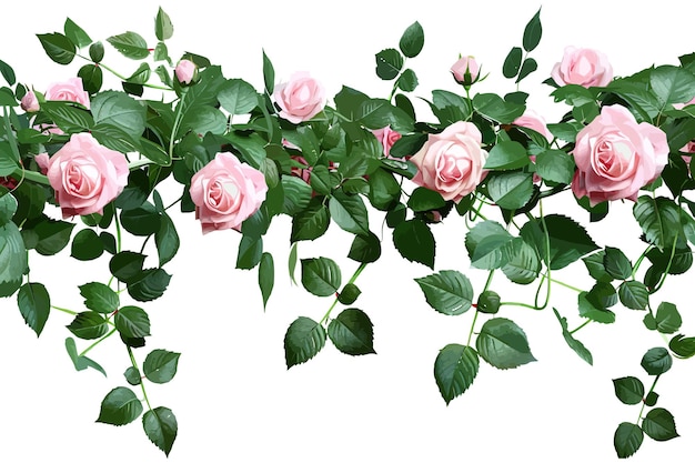 Lush Pink Rose Vine em fundo branco Desenho de ilustração vetorial
