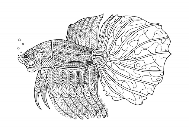 Luta de peixe mão desenhada coloração página.