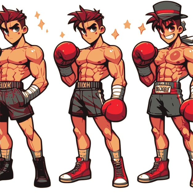 Lutador de boxe em estilo de desenho animado em fundo branco