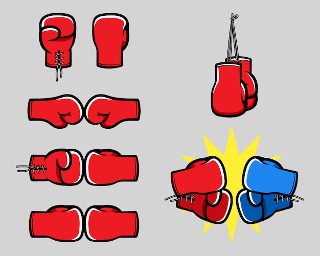 Luva de boxe cartoon coleção de mão