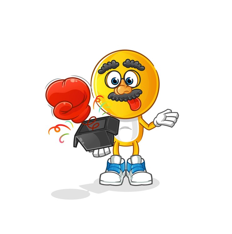 Vetor luva de brincadeira de desenho animado de cabeça emoticon na mascote de desenho de caixa