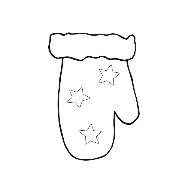 luva de Natal com estrelas contorno desenho de ilustração vetorial desenhada à mão para cartões de coloração