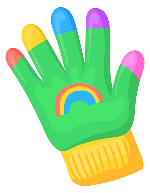 Luva engraçada com dedos de malha de cor do arco-íris ícone dos desenhos animados