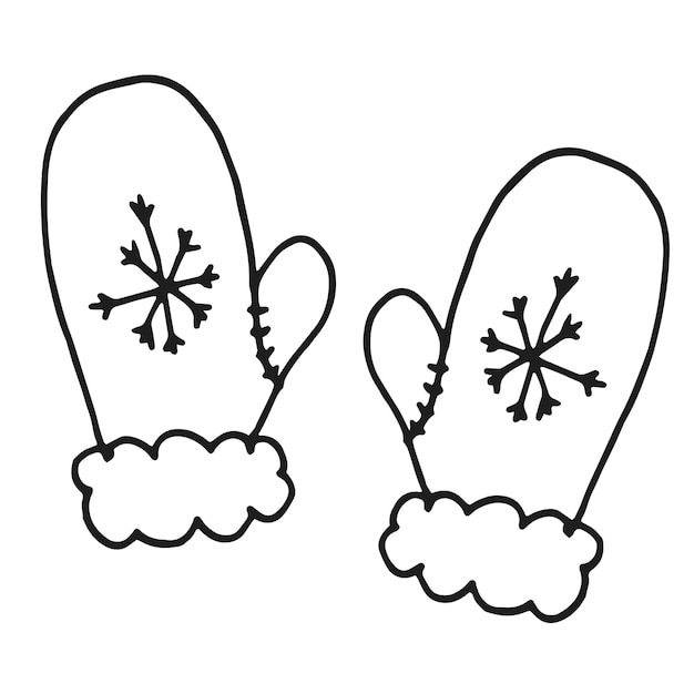 Luvas de Natal. Doodle preto e branco.