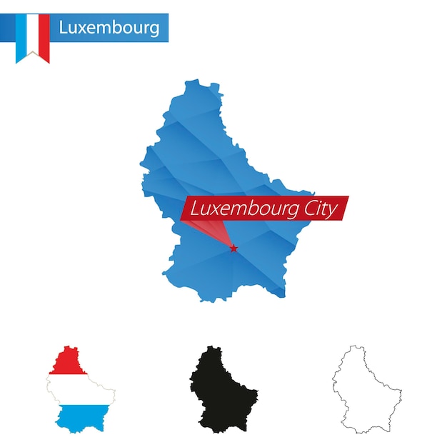 Luxemburgo mapa low poly azul com capital cidade do luxemburgo