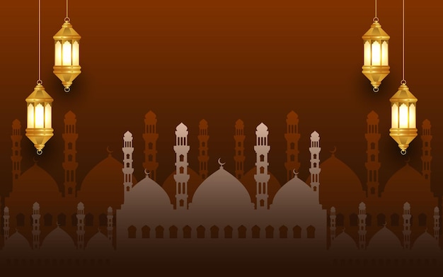 luxo dourado islâmico ramadã ou ramadhan ramazan kareem fundo com ornamento de lanterna