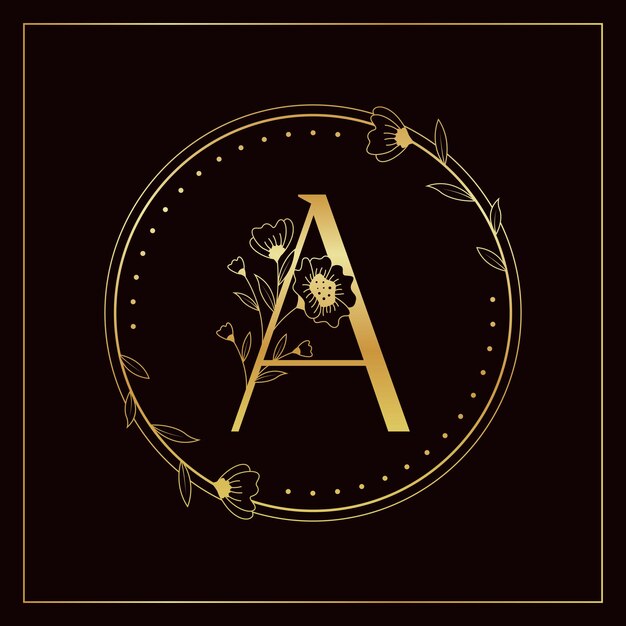 Luxo Dourado Uma Letra Elegante Logotipo Floral