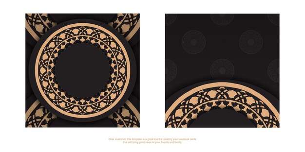 Luxuoso cartão postal pronto para imprimir em preto com ornamentos gregos. modelo de convite com espaço para o seu texto e padrões vintage.