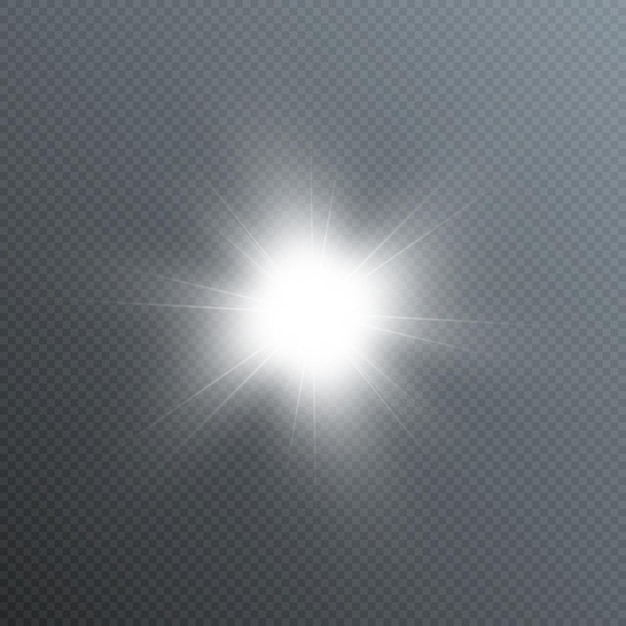 Vetor luz branca brilhante explode em um fundo transparente. estrela brilhante. sol brilhando transparente.