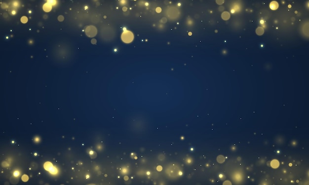 Luz de bokeh turva sobre fundo azul Glitter desfocado estrelas piscando Natal ouro faíscas Vector