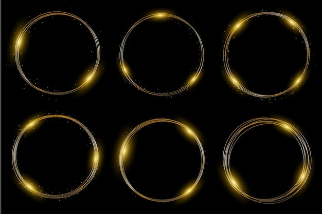 Luz de néon dourada moldura redonda flash dourado voa círculo brilhante flashes mágicos da trilha do anel de fogo