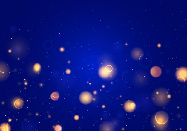 Luz desfocada bokeh em fundo azul escuro. Brilho abstrato faíscas desfocadas.