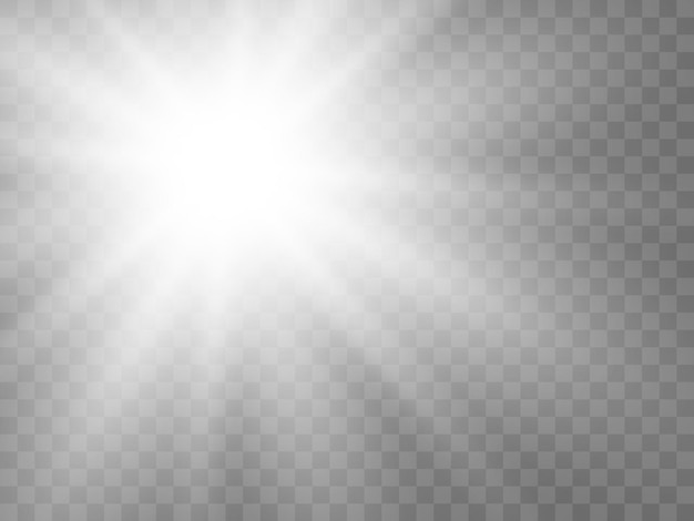 Luz do sol em um fundo transparente. raios de luz brancos isolados. ilustração vetorial