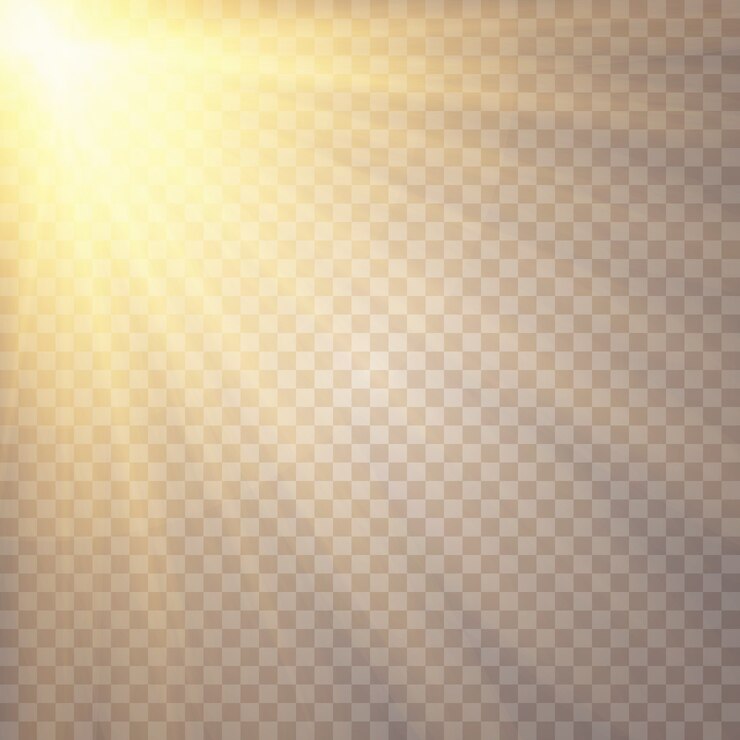 Vetor luz solar com lantejoulas. efeitos de luz brilhante em transparente