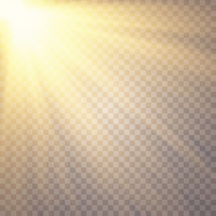 Vetor luz solar em um transparente. efeitos de luz brilhantes.