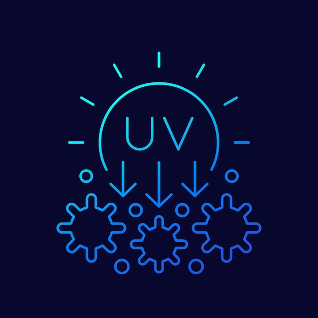 Luz uv para desinfecção ícone de vetor de linha de raios ultravioleta