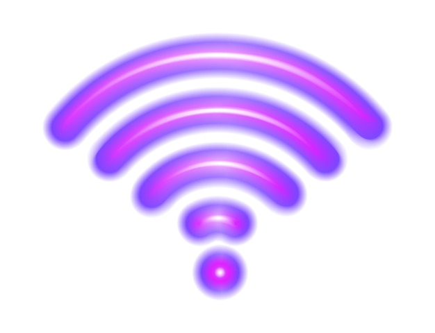 Luz violeta azul brilhante wifi e sensor de onda de radar Rede sem fios com efeito de onda de néon Ilustração vetorial