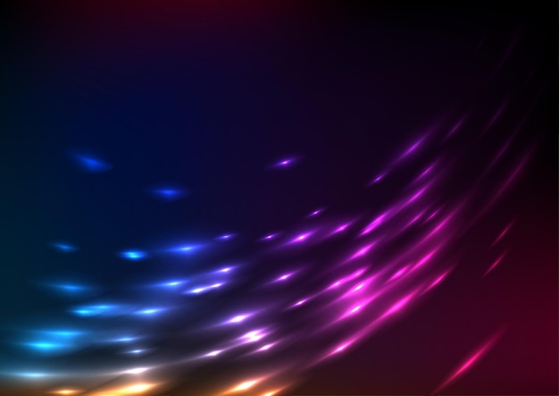Luzes brilhantes de néon coloridas fundo futurista abstrato conceito de tecnologia design vetor de velocidade