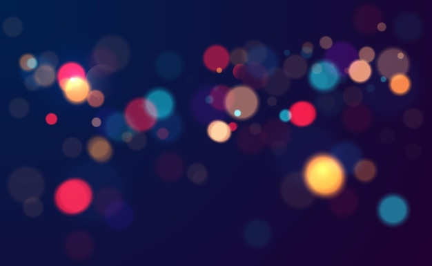 Luzes coloridas de bokeh de fundo, formas de círculos desfocados, ilustração vetorial