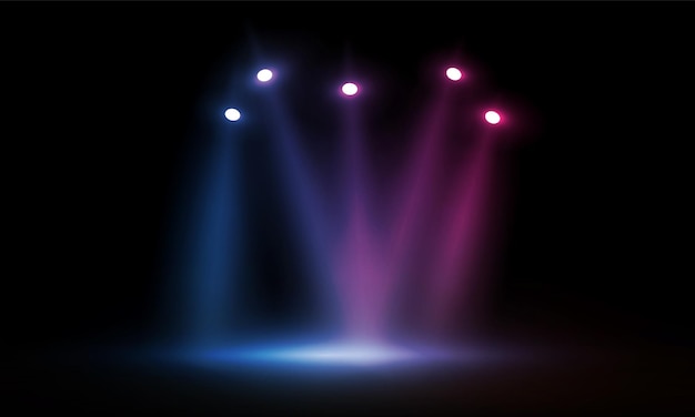 Luzes coloridas no projeto do vetor de holofotes de luz do palco
