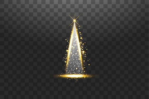 Luzes de iluminação árvore de natal brilhante isolada no fundo transparente árvore de natal branca e dourada como símbolo de feliz ano novo, feliz natal, celebração do feriado decoração de luz brilhante
