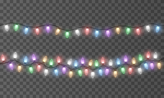 Luzes de Natal. Cadeia de guirlandas de Natal coloridas brilhantes.