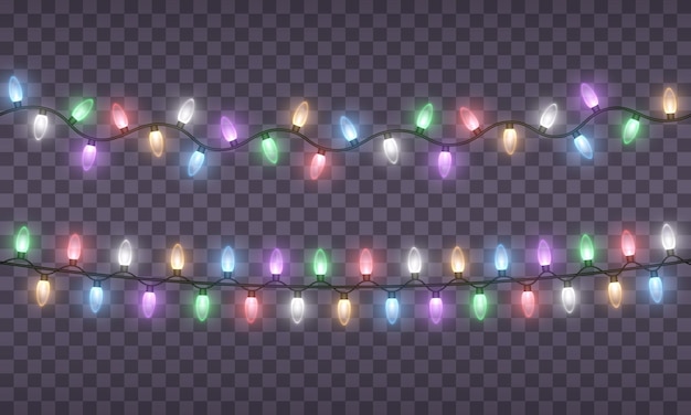 Luzes de Natal. Cadeia de guirlandas de Natal coloridas brilhantes.
