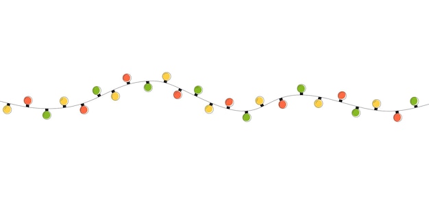 Luzes de Natal coloridas dos desenhos animados, guirlanda. Ilustração isolada do vetor das decorações do Natal