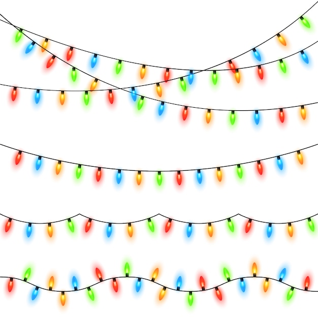 Luzes de Natal isoladas. Conjunto de ouro brilhante guirlanda de Natal.
