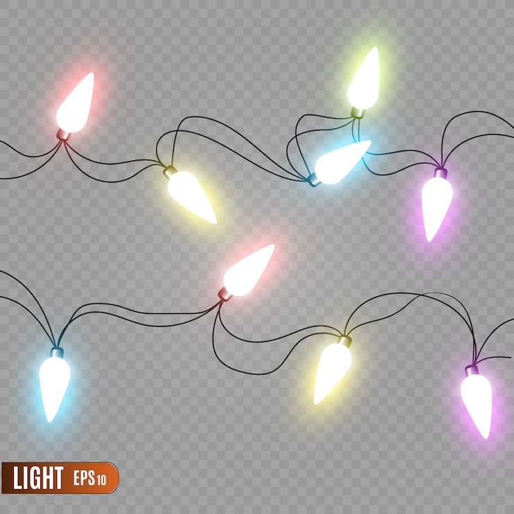 Vetor luzes de natal isoladas em fundo transparente.