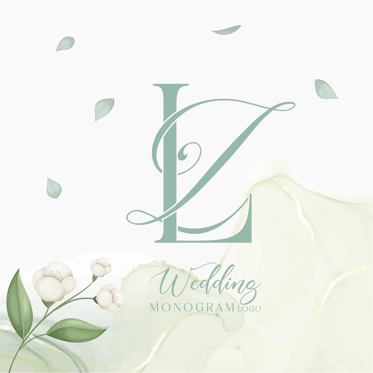 Vetor lz zl logotipo inicial de monograma de casamento com flores e folhas