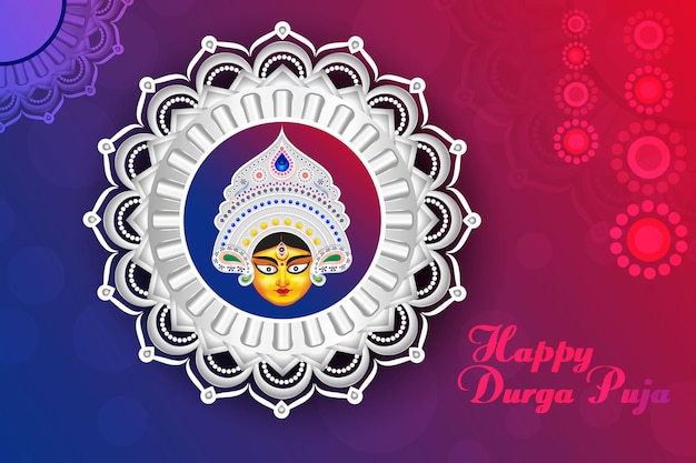 Maa durga em feliz dussehra navratri design de modelo de fundo azul celebrou feliz durga puja