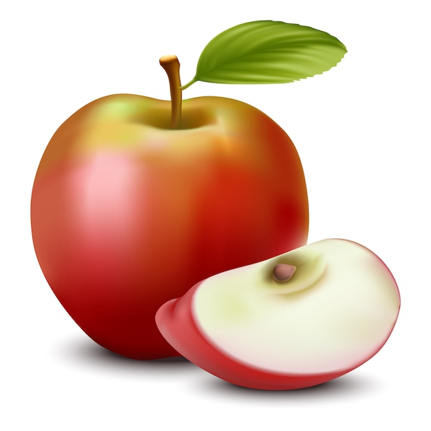 Vetor maçã e maçã fatiada com sementes.