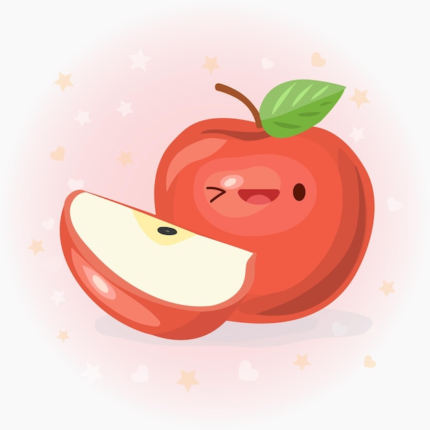 cara de maçã parecendo um desenho isolado de mascote de frutas fofas kawaii  em estilo simples 5915919 Vetor no Vecteezy