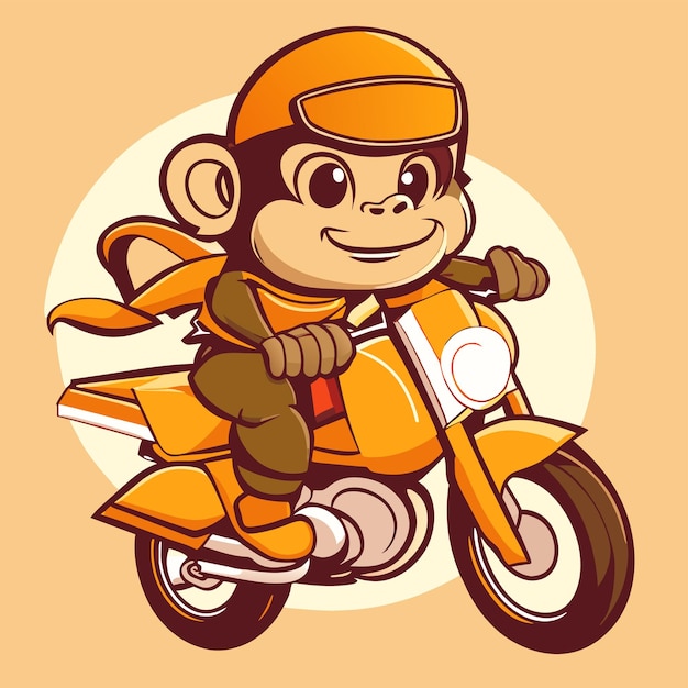 Vetor macaco andando de bicicleta desenhado à mão plano estiloso adesivo de desenho animado conceito de ícone ilustração isolada