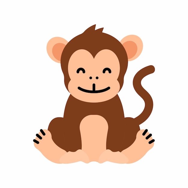 Macaco bebê fofo. animal sorridente engraçado. ilustração em vetor plana colorida dos desenhos animados.