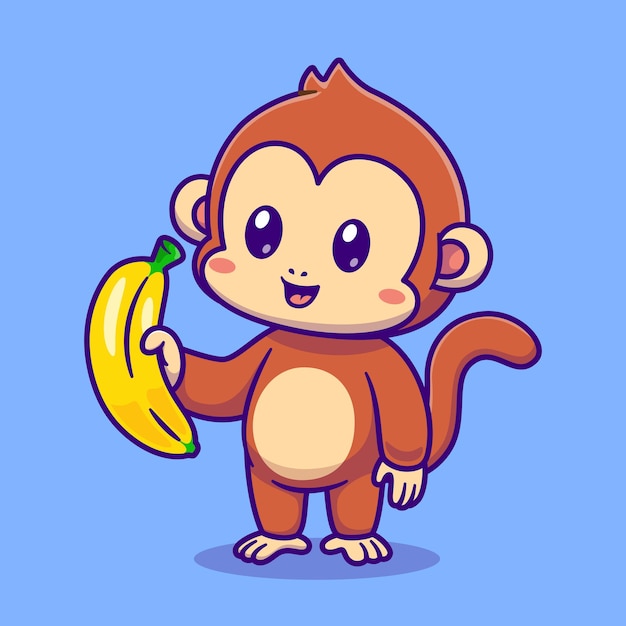 Macaco bonitinho segurando banana cartoon ícone ilustração vetorial conceito de ícone de natureza animal isolado