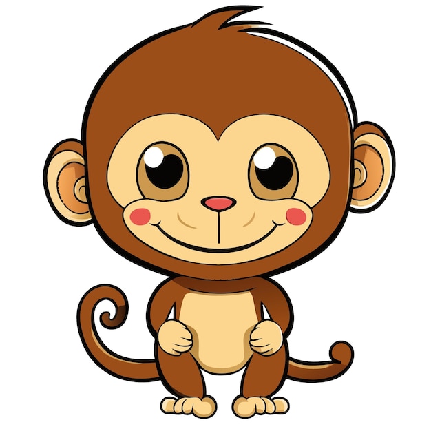 Macaco bonito alegre agradável fácil de colorir desenho infantil ilustração vetorial sorridente desenho animado