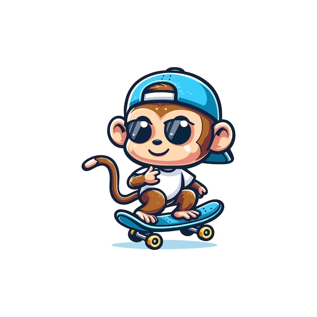 Macaco bonito brincando de skate ilustração de ícone vetorial de desenho animado ícone de esporte animal conceito isolado