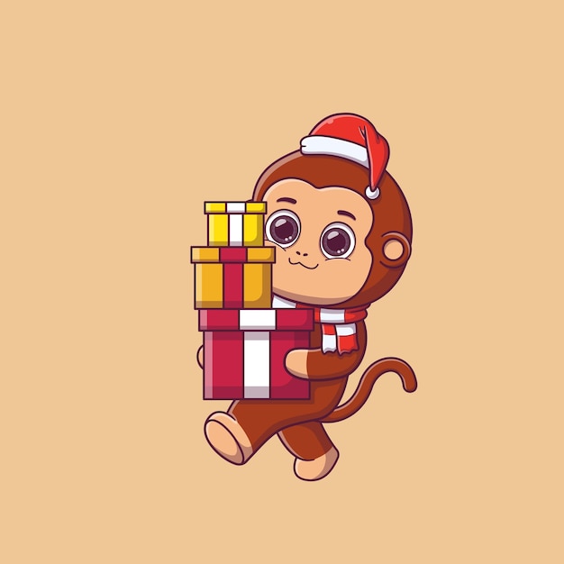 Macaco bonito carregando caixa de presentes
