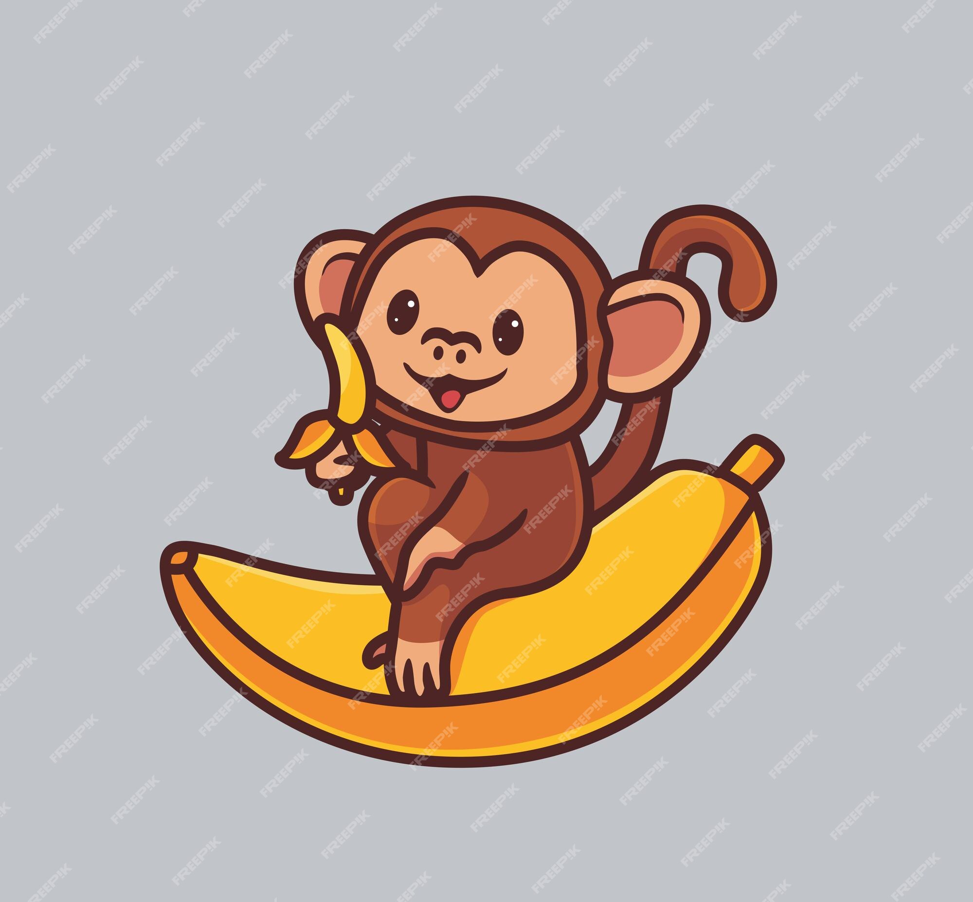 Macaco bonito dos desenhos animados comendo banana