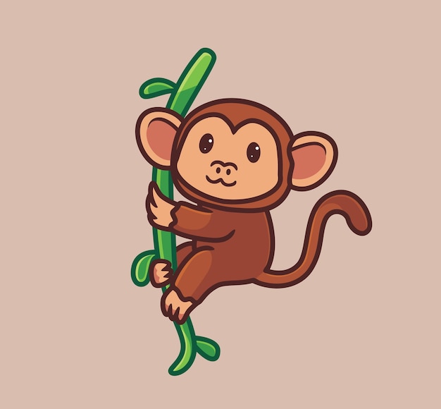 Macaco de desenho animado bonito em um galho em ilustração vetorial vetor  de animais isolados estilo de desenho animado plano