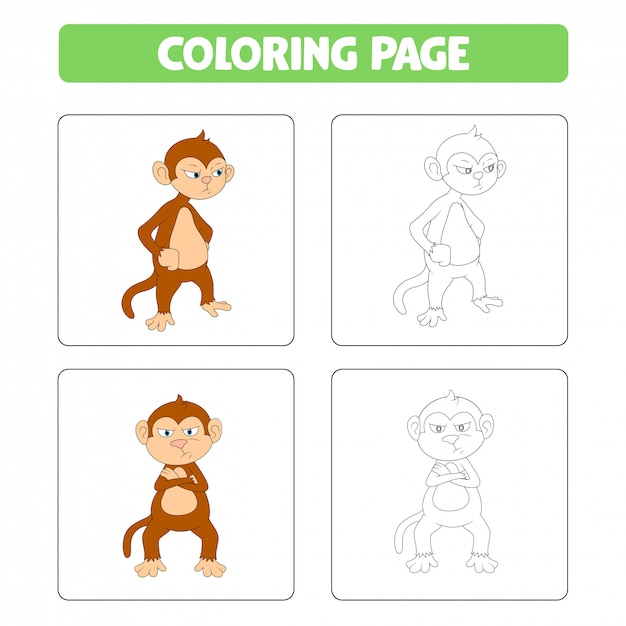 Macaco bonito desenho animado, livro para colorir